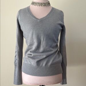 White House Black Market gray with metallic silver thread sweater in sz …